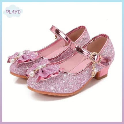 ვარდისფერი ბრჭყვიალა ფეხსაცმელი ბაფთით, ვარდისფერი ფეხსაცმელი ბაფთით, საბავშვო ფეხსაცმელი ქუსლით ვარდისფერი, პრინცესას ფეხსაცმელი გოგონებისთვის