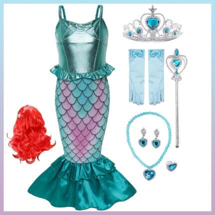 ქალთევზას ფორმა აქსესუარებით – ზღაპრული კოსტუმი, ქალთევზას კოსტუმი, არიელის ფორმა, არიელის კაბა
