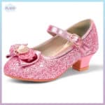 ვარდისფერი ფეხსაცმელი ბაფთით, ვარდისფერი ფეხსაცმელი ქუსლით, საბავშვო ფეხსაცმელი