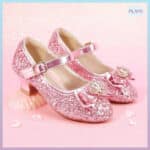 ვარდისფერი ფეხსაცმელი ბაფთით, ვარდისფერი ფეხსაცმელი ქუსლით, საბავშვო ფეხსაცმელი