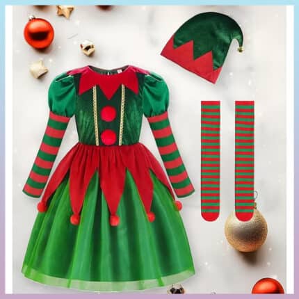 ელფის ფორმა აქსესუარებით საბავშვო, ელფის ფორმა, ელფის კოსტუმი გოგონებისთვის