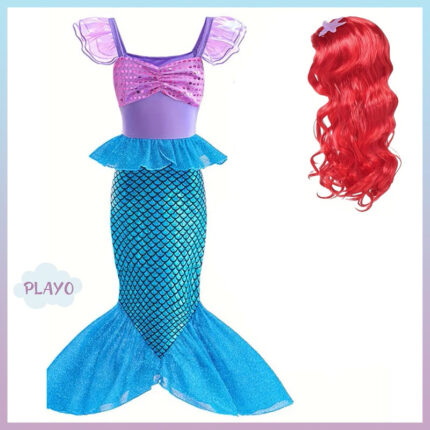 ქალთევზას ფორმა აქსესუარებით - არიელის კოსტუმი, ქალთევზას კაბა, ქალთევზას საბავშვო კოსტუმი