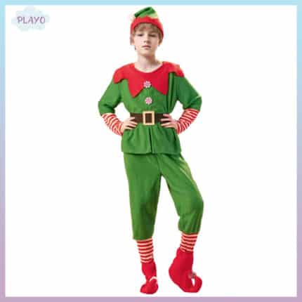 ელფის კოსტუმი ბიჭებისთვის, ელფის ფორმა ბიჭებისთვის, საბავშვო ელფის ფორმა ქუდით და ქამრით, ელფის საახალწლო კოსტუმი ბავშვისთვის
