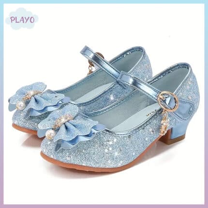 ცისფერი ფეხსაცმელი ბაფთით, საბავშვო ფეხსაცმელი, ქუსლიანი ფეხსაცმელი ბავშვებისთვის